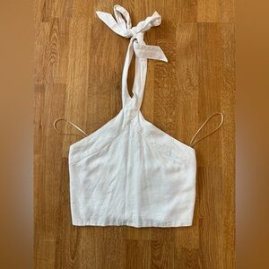 Abercrombie & Fitch White Tie-Neck Crop Top